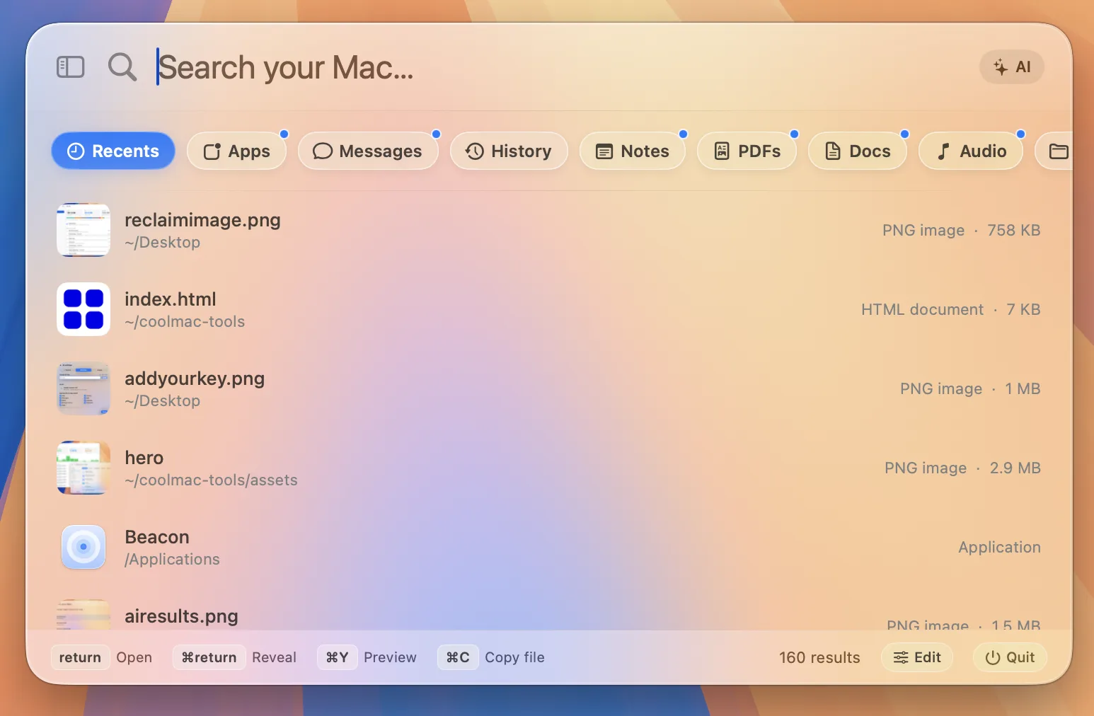 Beacon search floating over the macOS desktop