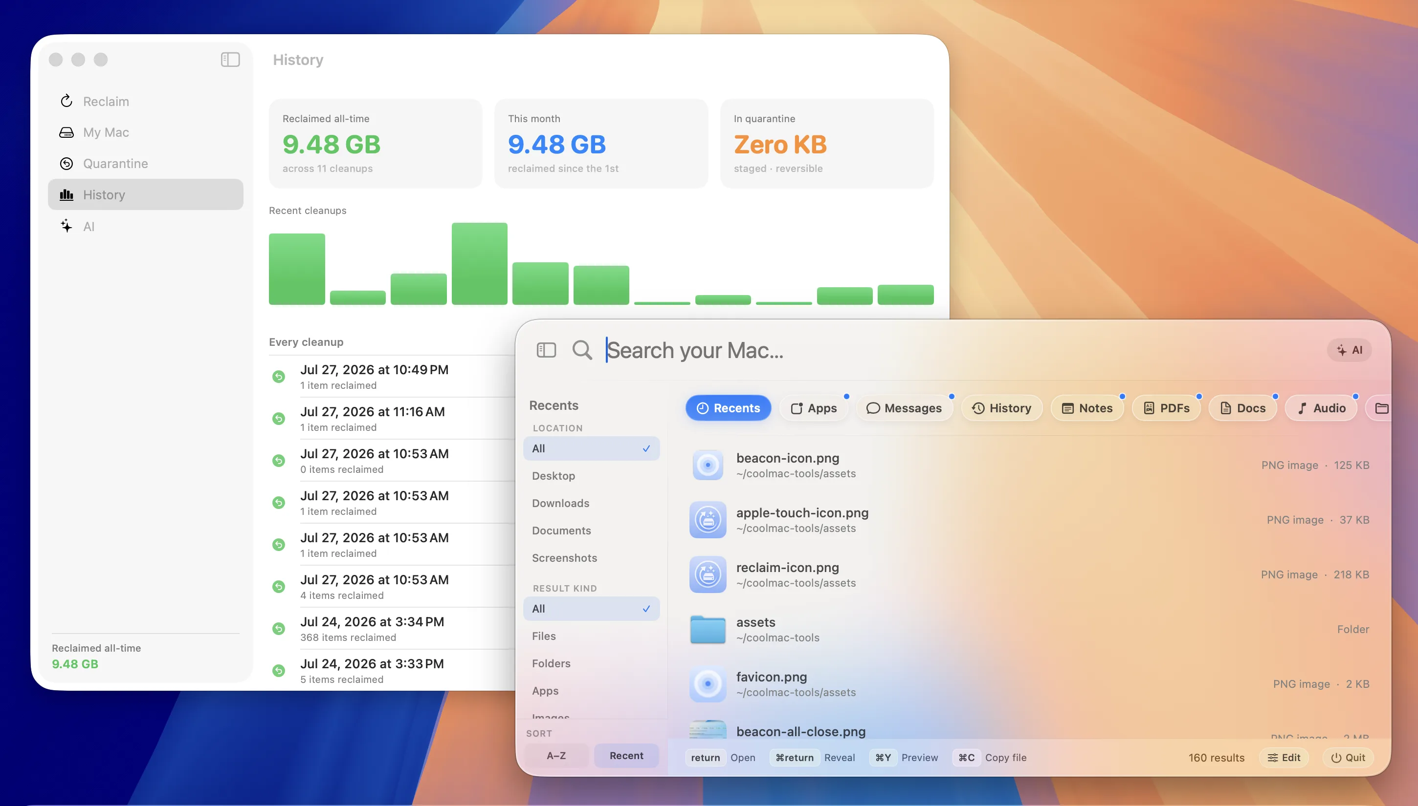 Reclaim and Beacon running together on the macOS desktop